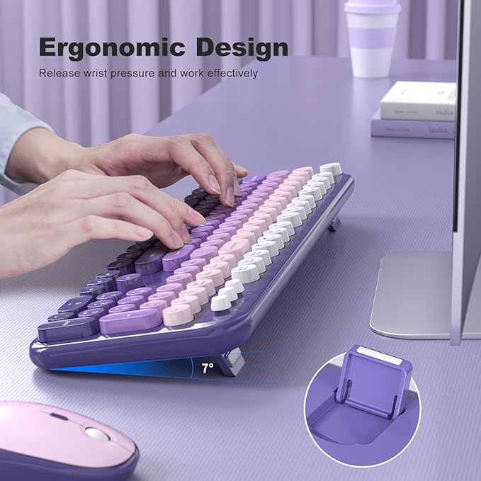 MOFII Wireless Keyboard and Mouse Combo,2.4G Typewriter Keyboard Quiet Mice | Retro Full Size Computer Keyboards, Cute Mouse, USB Dongle Plug and Play, for PC,Laptop,Desktop,Windows (Purple Gradient) - Image 4