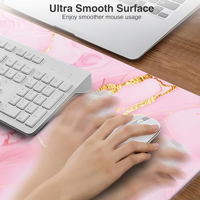 Pink Marble Mouse Pad with 15W Wireless Charging, 31.5"x15.8" in | Large Gaming Desk Pad/Mat for Women Girls, Waterproof Ultra-Smooth Surface, Non-Slip Base - Image 4