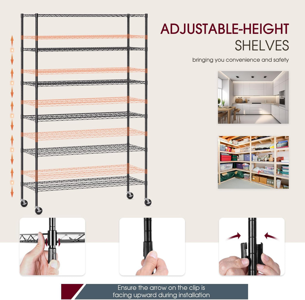 BestOffice | 6-Tier Wire Shelf with Wheels | 48" x 18" x 77" | Black - Image 7