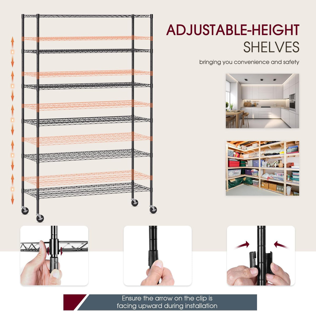 BestOffice | 6-Tier Wire Shelf with Wheels | 48" x 18" x 77" | Black - Image 7