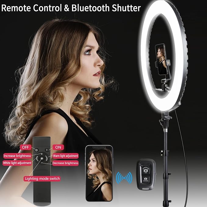 21 inch LED Ring Light with Tripod Stand, Video Ring Light for Selfie Photography Vlog Recording Conference Meeting Studio Portrait YouTube TikTok Makeup with Carrying Bag and Remote Control, CRI>97 - Image 3