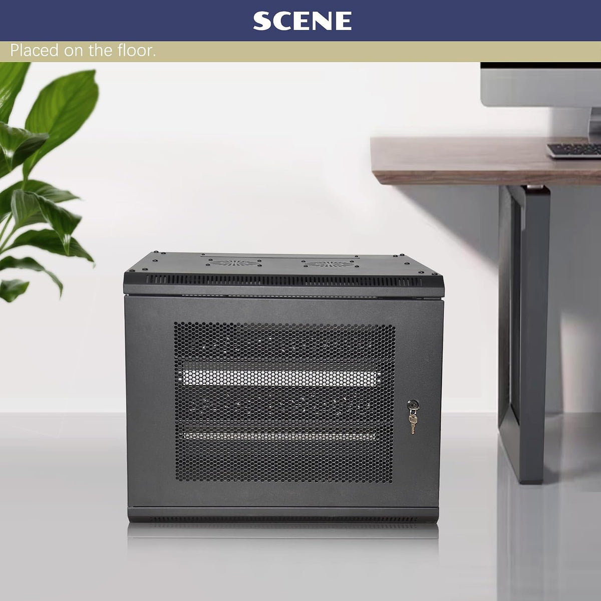 6U Wall Mount Server Cabinet with A Lockable Front Vented Door, Cooling Fans, Removable Side Panels - 60cm Depth, 19" Network Rack Including Full-Size Rack Shelf for IT Equipment - Image 6
