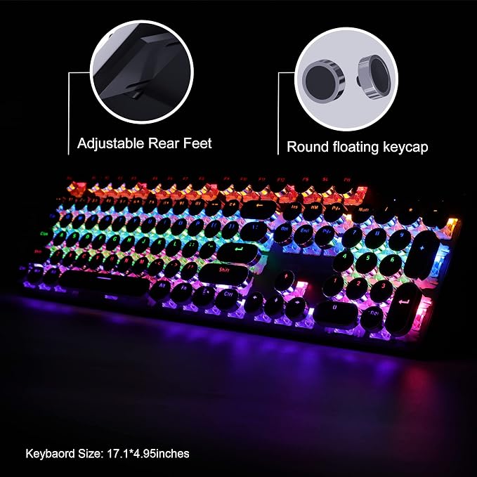 Retro Typewriter Keyboard and Mouse Combo, Cute Black Keyboard with Linear Red Switches, Full Size Wired Mechanical Gaming Keyboard, Cool Light Up Keyboard and Mouse for Gaming,Work,Mac,PC,Windows - Image 4