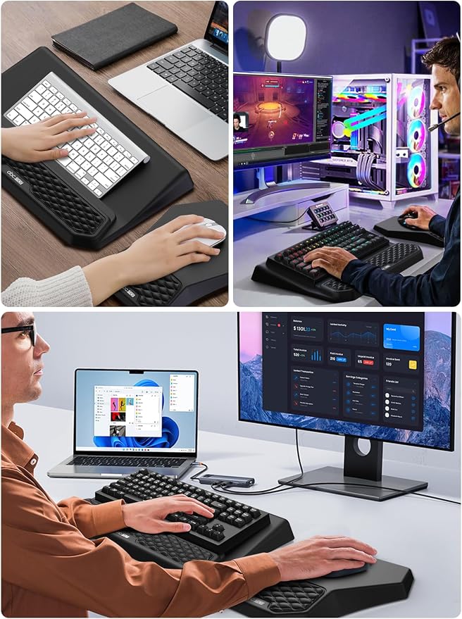 3-in-1 Ergonomic Keyboard Stand with Wrist Rest & Mouse Pad Set, Black | Comfy Keyboard Riser Holder Soft Mousepad with Massage Design, Memory Foam and Non-Slip PU Base for Pain Relief - Image 7