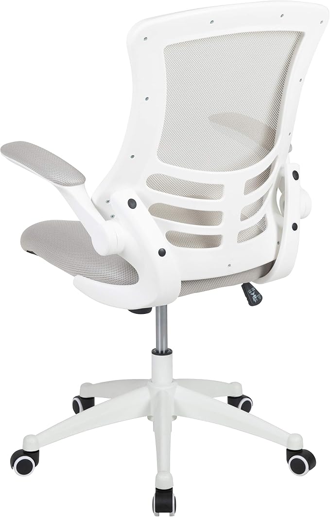 Flash Furniture Mid-Back Light Gray Mesh Swivel Ergonomic Task Office Chair with White Frame and Flip-Up Arms | White Frame, Mid-Back, Flip-Up Arms, Mesh Back - Image 9