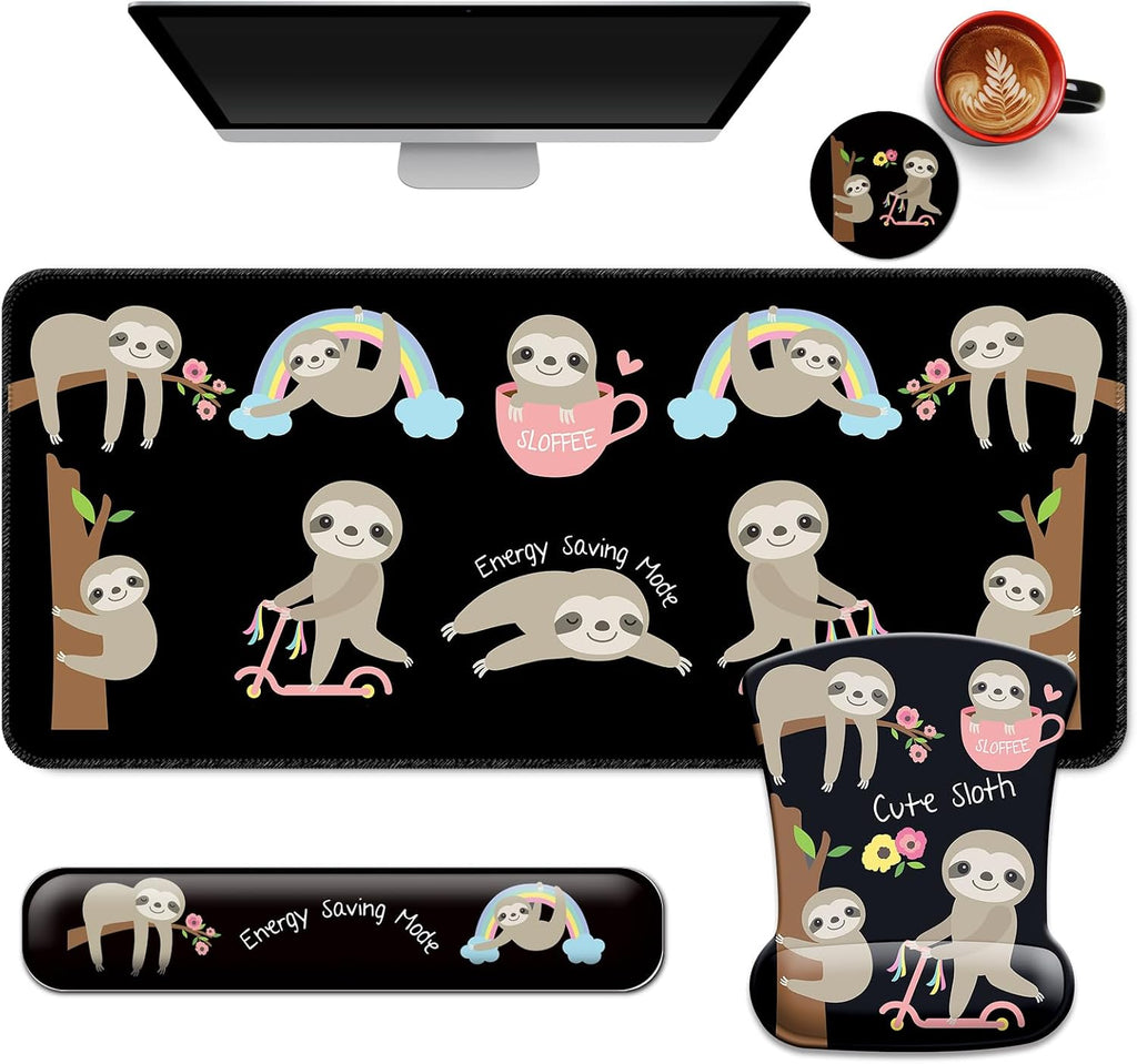Desk Mat Set Keyboard and Mouse Pad with Wrist Rest Support by VINEBURY