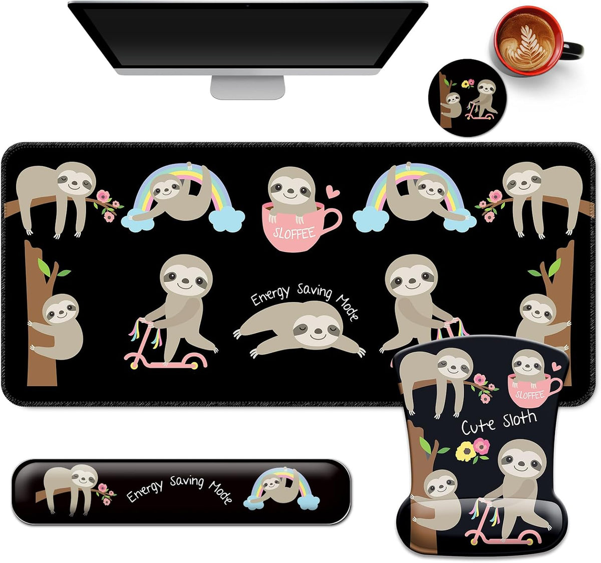 Desk Mat Set Keyboard and Mouse Pad with Wrist Rest Support by VINEBURY