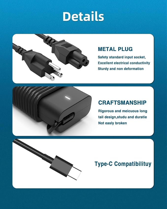 SZGUDULO 65W 60W USB C Laptop Charger for Dell Latitude XPS Chromebook | Compatible with Dell Latitude 3450 5520 7420 5420 5550 5450 5440 5430 5540 5530 7440 Inspiron 14 16 XPS 13 Chromebook 3100 - Image 3