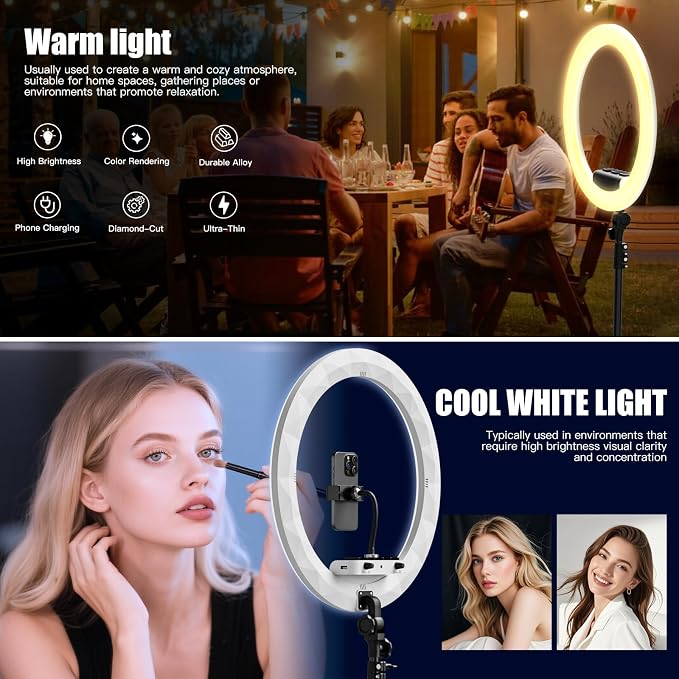 Ring Light with Stand and Phone Holder, 19" Ring Light Tripod for iPhone, Professional LED Circle Light with 78" Tripod, Selfie Ringlight for Live Streaming, Makeup, Barber, TikTok, YouTube, White - Image 2