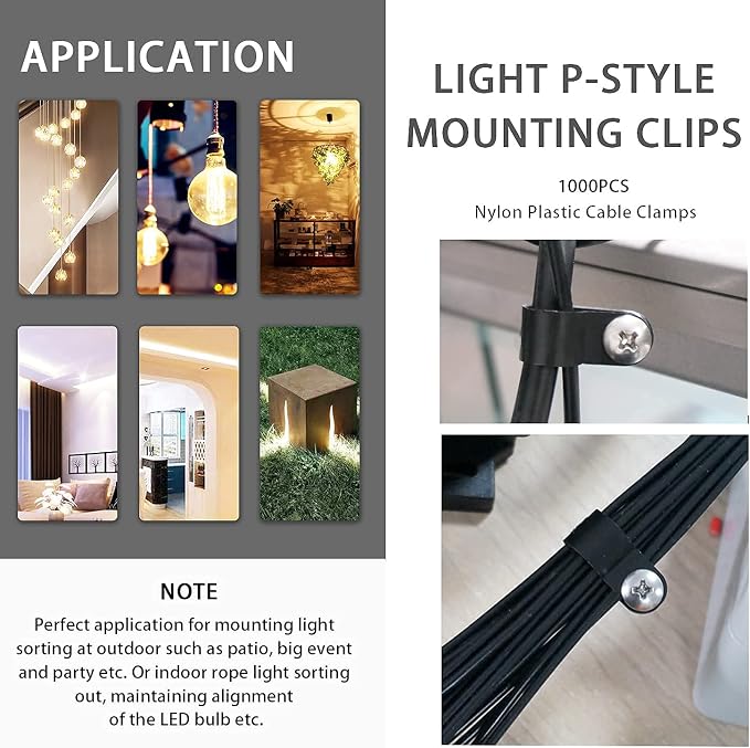 mankk 50PCS 1/2 Inch Rope Light Clips P-Style Mounting Clips Plastic Cable Clamps with Compatible Stainless Steel Pan Head Phillips Screws for Wire Management M-030-BK-LS - Image 7