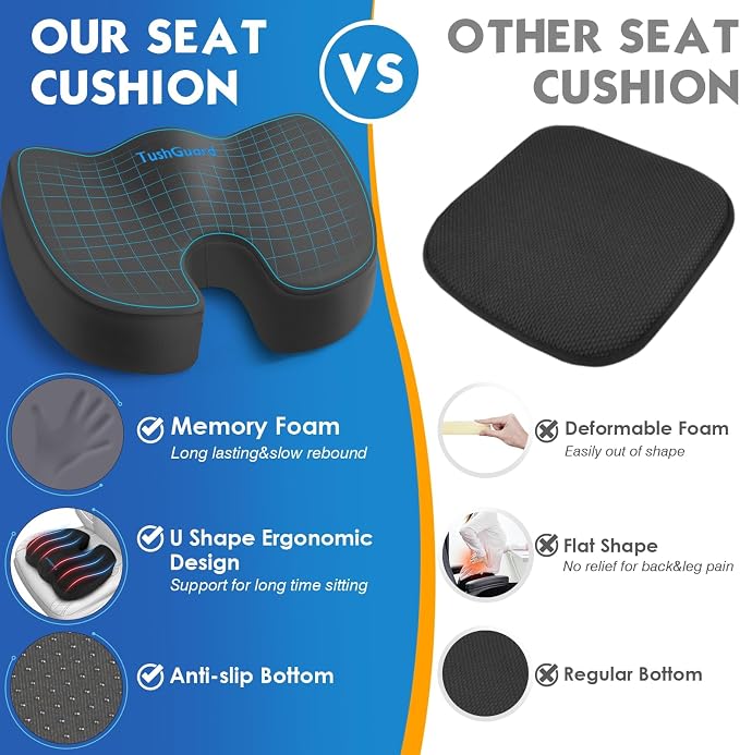 Seat Cushion for Office Chair, Car, Memory Foam, Grey XX-Large | For Back, Coccyx, Sciatica, Tailbone Pain, Ergonomic Design, Non-Slip, Desk Wheelchair Use, Supportive Butt Pillow, For Man - Image 4