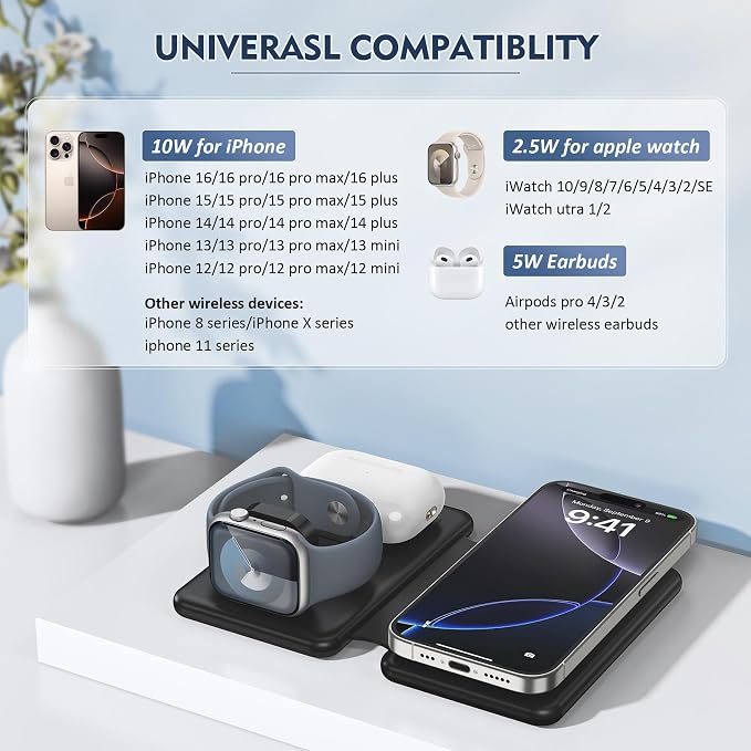 Wireless Charger iPhone - 3 in 1 Charging Station for Apple Devices for iPhone 17 16 15 14 13 12 Pro Max Plus - Foldable Magnetic Charging Pad for Apple Watch Series & Airpods Series - Image 2