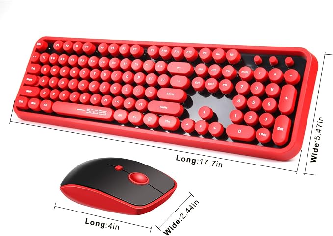 Red Wireless Keyboard and Mouse Combo,Typewriter Bubble Keys,for PC Laptop | Retro Round Keycaps,Clicky Sound,2.4GHz USB Receiver,Creamy Aesthetic Style,Full Size with Number Pad for Computer Desktop - Image 2