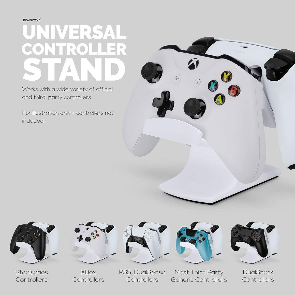 Dual Game Controller Desktop Holder Stand - Universal Design for Xbox ONE, PS5, PS4, PC, Steelseries, Steam & More, Reduce Clutter UGDS-03 (White) - Image 5