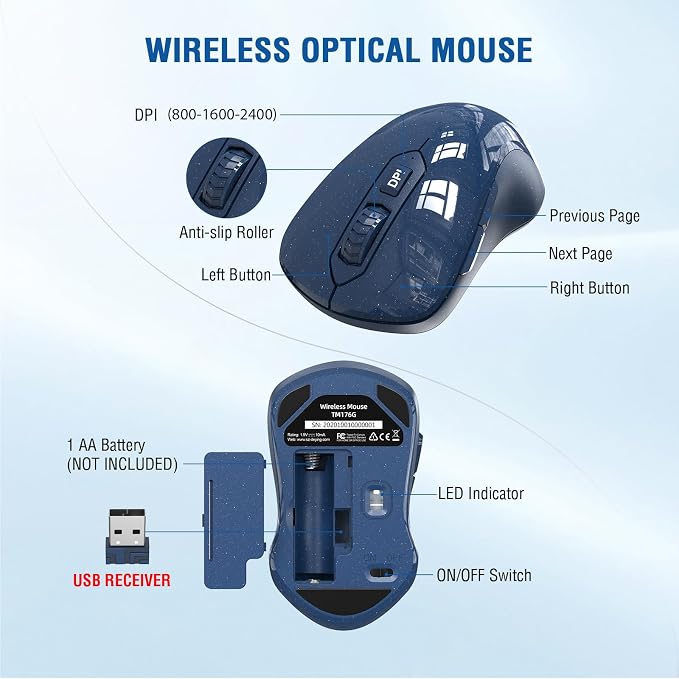 Wireless Keyboard and Mouse Combo, Full-Sized 2.4GHz Wireless Keyboard with Comfortable Palm Rest and Optical Mouse for Windows, Mac OS PC/Desktops/Computer/Laptops (Starry Blue) - Image 5