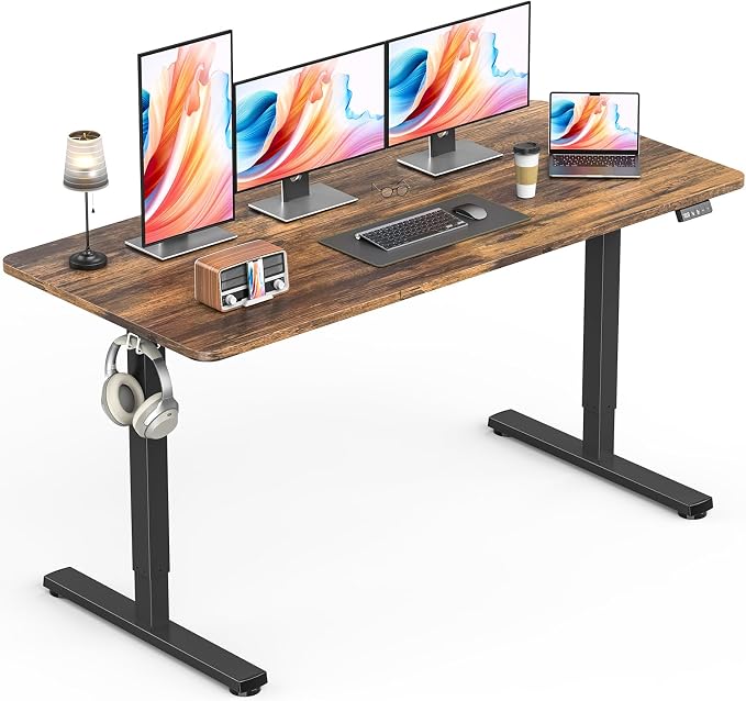 Large Electric Standing Desk, Gaming Desk, 55x24 Inch, Rustic Brown | Height Adjustable Computer Desk with Smart Controller, Sit and Stand Up Table for Home, Office, Work, Study, Writing by Zontera