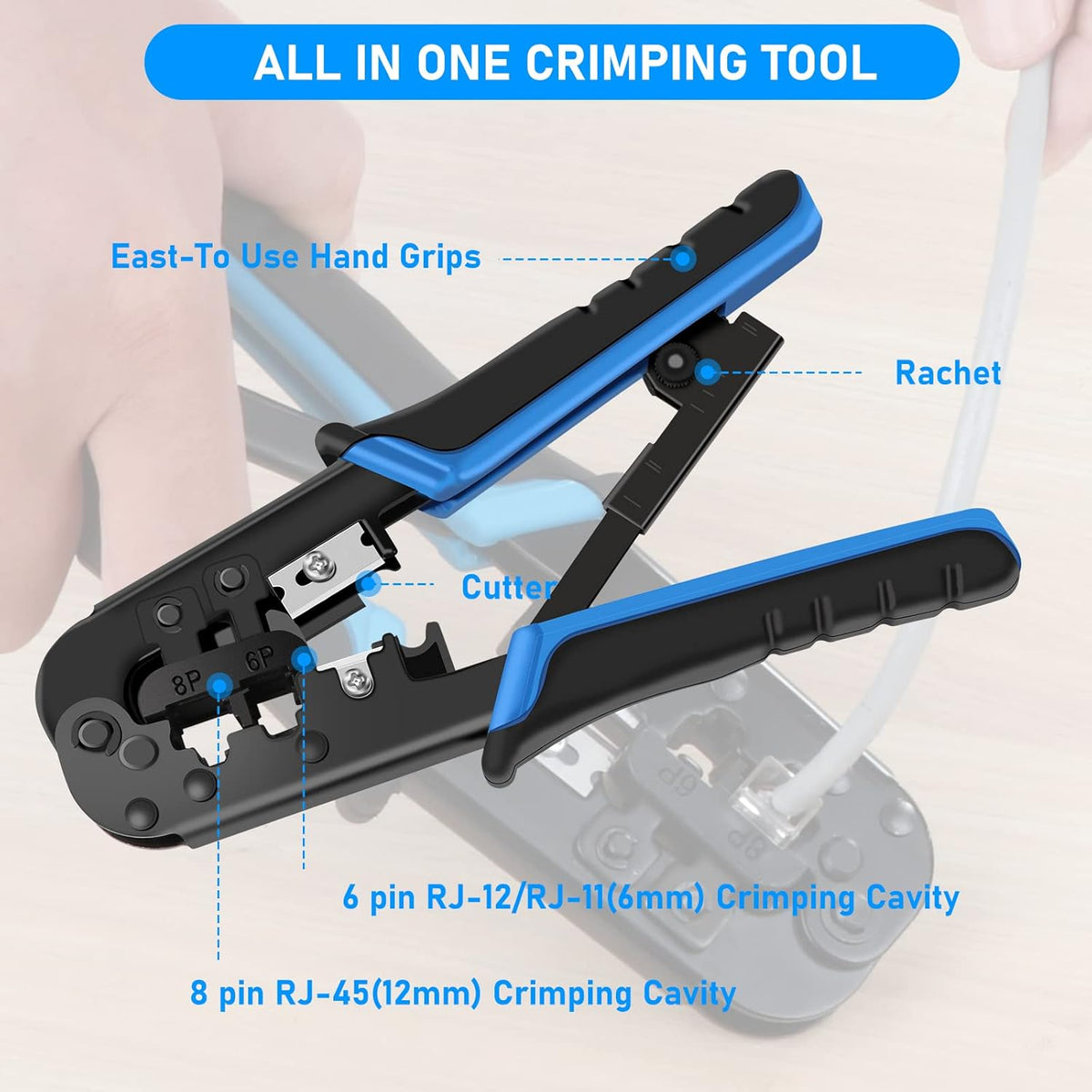 RJ45 Crimp Tool Kit for Cat5 Cat5e Cat6, Ethernet Crimpeing Tool Kit - Image 2
