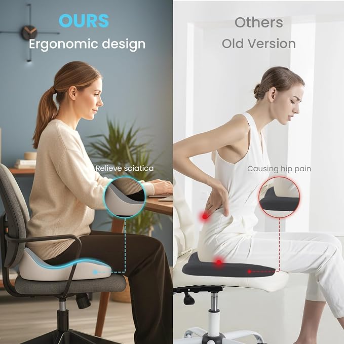 Seat Cushion, Memory Foam for Sit Bone and Back Pain Relief | Dual-Hole Ventilation, Coccyx,Sciatica and Tailbone Hip Relief ,Posture Support ,Office Chair and Car Seat,Home Use - Image 3