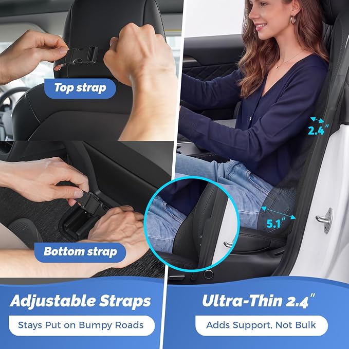 Lumbar Support Pillow for Car – Memory Foam Whole Back Relief | Adjustable Straps, Washable Cover, Anti-Slip – Daily Commute & Long Trips – 16.9"x20.9"(2.4" Thin) – Trusted by Pro Drivers - Image 5