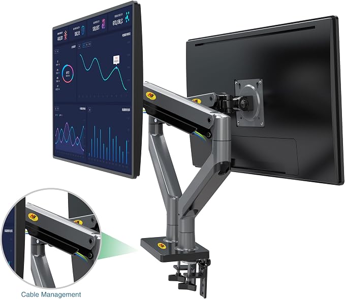 NB North Bayou Dual Monitor Arm Ultra Wide Full Motion Swivel Monitor Mount for 22''-32'' Monitors Load Capacity from 4.4 to 26.4lbs for Each Arm Height Adjustable Monitor Stand G35 - Image 4
