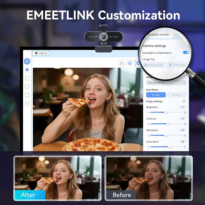 EMEET C60E 4K Webcam for Streaming & Gaming，PDAF Autofocus | Dual Mics, Live Streaming Camera with Auto Light Correction, Plug & Play USB Webcam for PC & Mac - Image 7