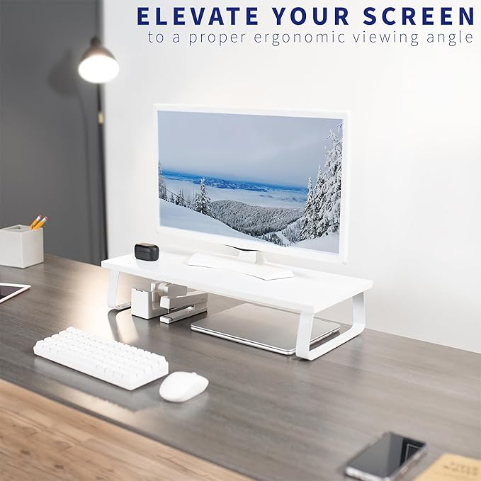 VIVO 24 inch Monitor Stand, Wood & Steel Desktop Riser, Screen, Keyboard, Laptop, Small TV Ergonomic Desk and Tabletop Organizer, White, STAND-V000D-W - Image 7
