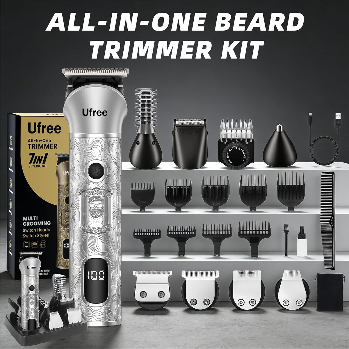 Ufree 7-in-1 Beard Trimmer for Men, Electric Razor Shaver, Men Grooming Kit - Image 8