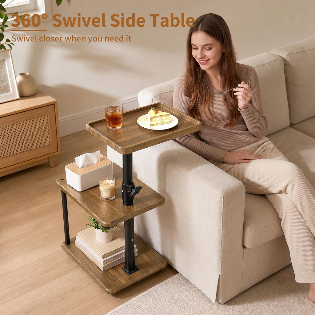 Rolling Side Table, Adjustable Swivel End Table - Image 5