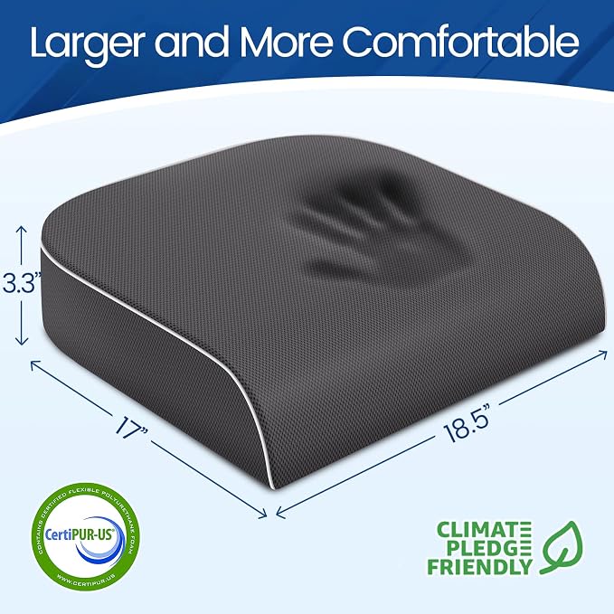 SweetSlubr Seat Cushion, Chair Pad, Memory Foam Tailbone Pain Relief | Office Chair Cushion for Tailbone Pain Relief, Non-Slip Cover, Soft Support for Office Chair, Car Seat, Airplane,X-Large/Gray - Image 2