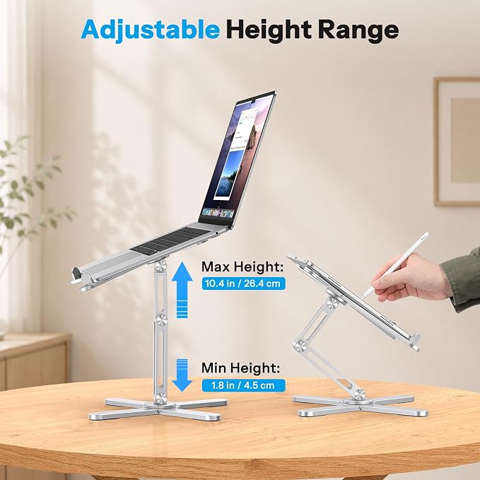 OMOTON LA10 360° Rotating Laptop Stand Riser Foldable for Desk, Silver | Aluminium Aolly, Adjustable Height Angles, Collaborative Work, Easy Storage, Fits Laptops up to 17", for MacBook Pro/Air HP - Image 7