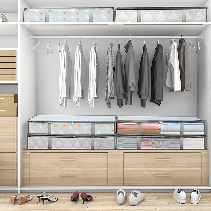 LANDNEOO 6 Pack Under Bed Storage Containers Bins, Humid-Proof Plastic Underbed Storage Bins, Clothes Storage and Organization Bags, Under the Bed Blanket Storage with Handles for Clothes, Bedroom - Image 6