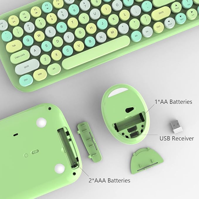 MOFII Wireless Keyboard and Mouse Combo, 2.4GHz Retro Typewriter Keyboard and Cute Mouse for Computer PC Desktops Laptop Windows(Green Mix) - Image 7