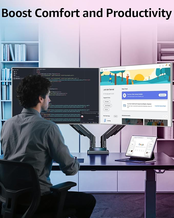 MOUNTUP Dual Monitor Stand for Max 43 inch Screens, Ultrawide Monitor Arm Height Adjustable, Heavy Duty Dual Monitor Mount, Full Motion Premium Monitors Arm, Holds 2.2 to 33 lbs, VESA Desk Mount - Image 9