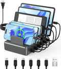 50W 6 USB Port Charging Station for Multiple Devices, Multi Charger Station | with 6 Cables, USB-A to USB-C Adapter Converter, Compatible with iPhone,iPad Kindle Tablet and Other Electronic（Space Gray) by CREATIVEDESIGN