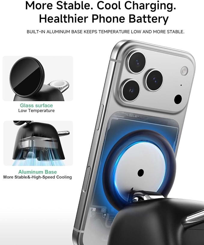 Magnetic Wireless Charging Station, Charger Stand for iPhone Apple Watch | 2026 2 in 1 Foldable Charger Stand 15W for iPhone 17 16 15 14 13 12 Pro Max, 5W for Apple Watch&Airpods, 30W Adapter included - Image 6