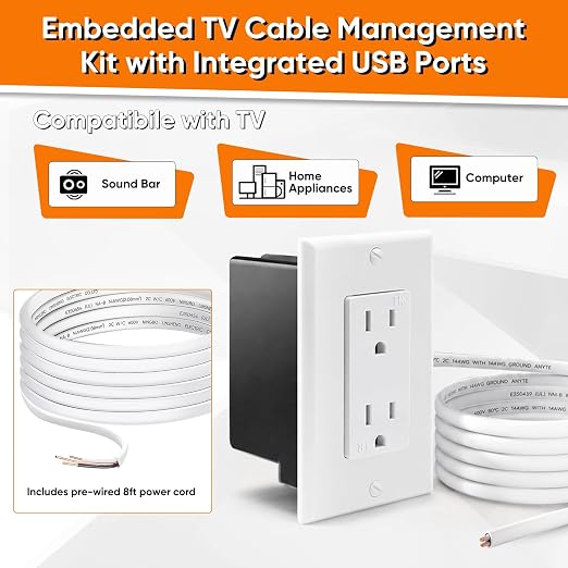 in Wall Cable Management Kit with Recessed Outlet for Wall-Mounted TVs - Image 3