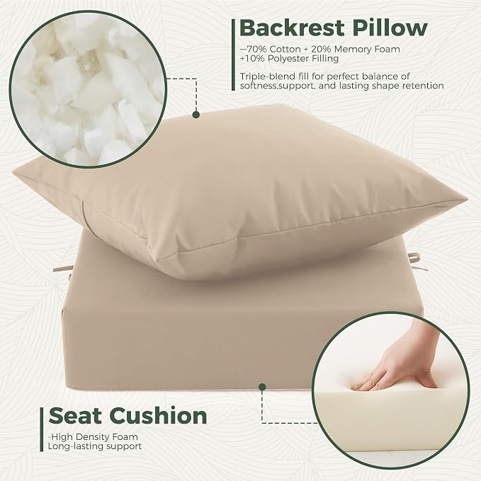 Outdoor Cushions for Patio Furniture, Outdoor Seat Cushion Set 24 x 24 x 5.75 in, Waterproof & Fade Resistant Outdoor Chair Cushions, Patio Chair Cushion with Removable Cover, Set of 6, Beige - Image 3