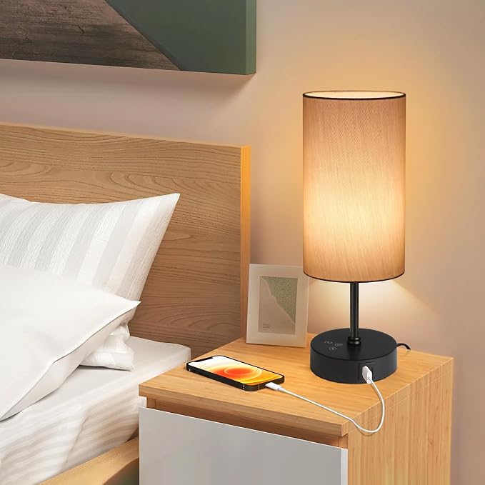 Table Lamp for Bedroom, 3 Color Temperatures, 7 RGB Colors, Adjustable Brightness, Dual USB Charging Ports, Ambience Nightstand Light with Grey Shade, Desk Lamp for Kids Reading Home Office - Image 8