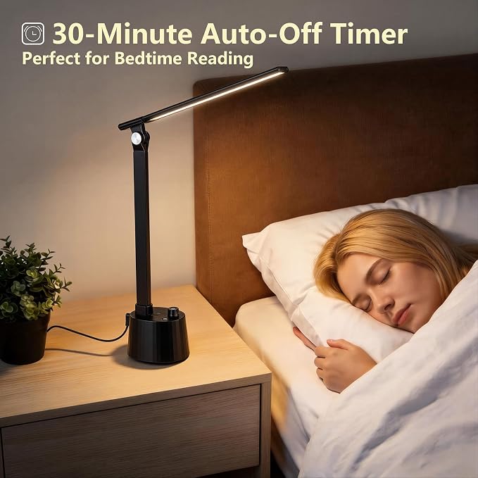BOHON Small Desk Lamp with USB C Charging Port 5 Colors Stepless Dim Black | Reading Light Space-Saving Rotating Head Desk Lamp for Home Office College Dorm Room Bedside Table Bedroom - Image 5