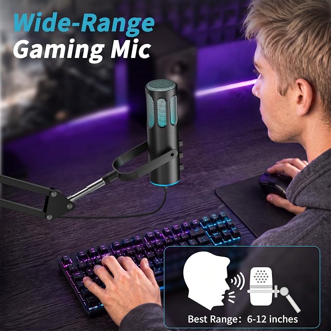 PUPGSIS Gaming Microphone for PC, USB Condenser Mic for PS4/5 and Mac, Noise Cancellation Computer Mic with Mute, Reverb, Adjustable Boom Arm, Pop Filter for Streaming/Podcasting/Recording/YouTube - Image 6