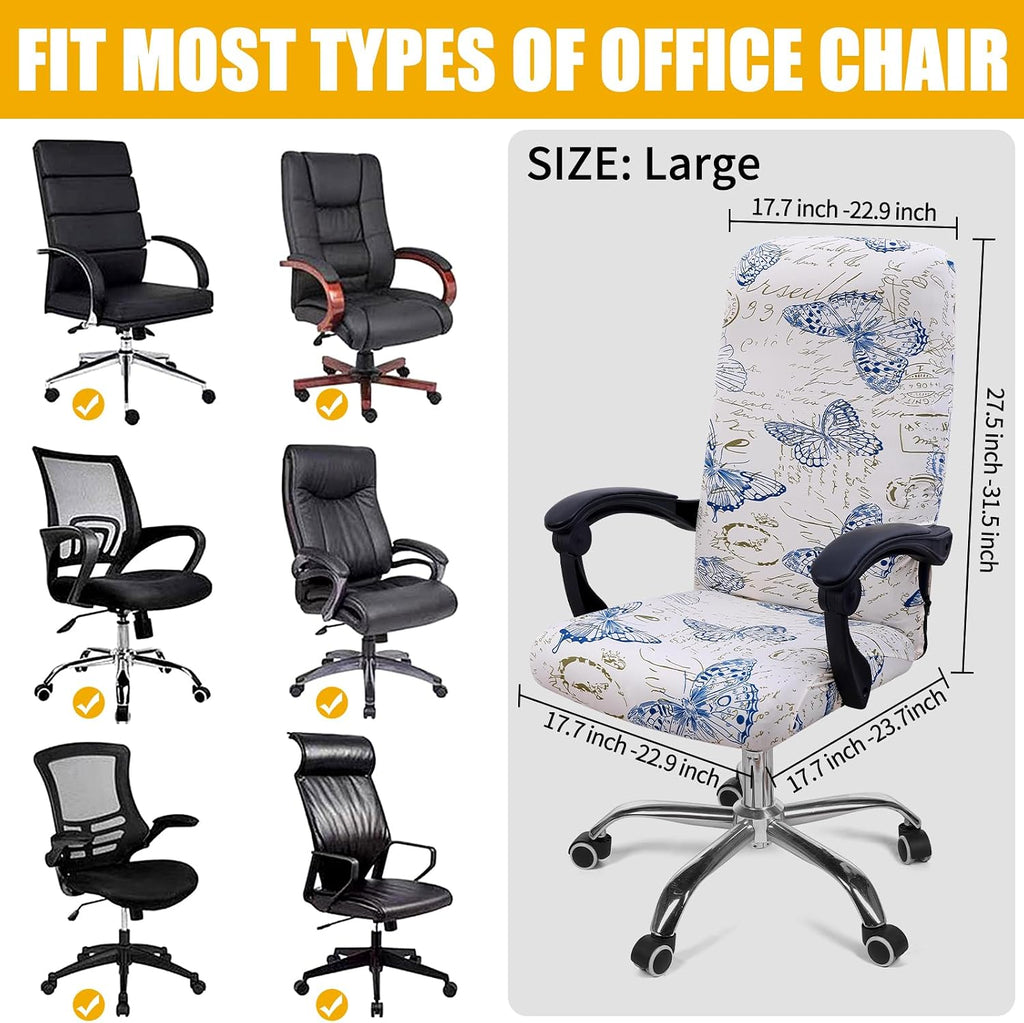 Smiry Stretch Printed Office Computer Desk Chair Covers, White - Image 5