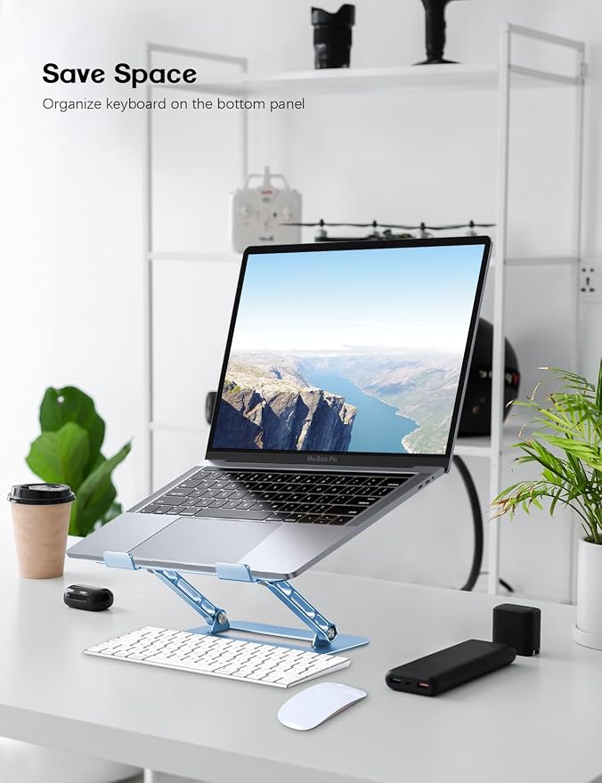Aoviho Adjustable Laptop Stand for Desk,Portable Laptop Stand Holder and Riser,Foldable Aluminum Notebook Computer Stands for MacBook Air Pro HP Lenovo Dell Samsung Chromebook, 10-15.6 inch, Sky Blue - Image 3
