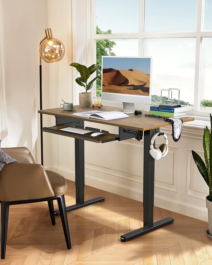 ErGear Electric Standing Desk with Keyboard Tray, 55x28 Inches Adjustable Height Sit Stand Up Desk, Home Office Desk Computer Workstation,Vintage Brown - Image 2