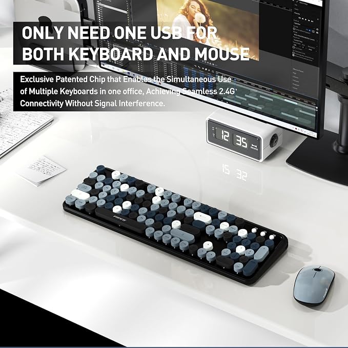 2.4GHz Wireless Keyboard and Mouse Set with Switch Button - Full-Size Keyboard - Compatible for Windows/Laptop/PC/Notebook/Smart TV and More - Grey Colorful - Image 9