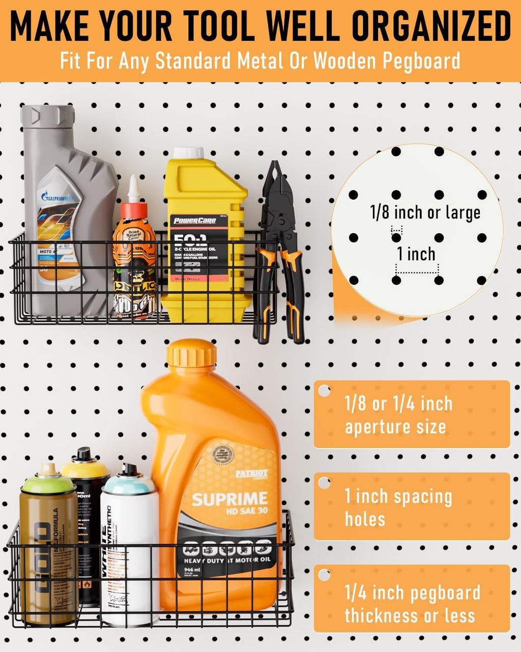 INCLY 4 Pack Pegboard Baskets Bins Set, Black Metal Pegboard Accessories - Image 5
