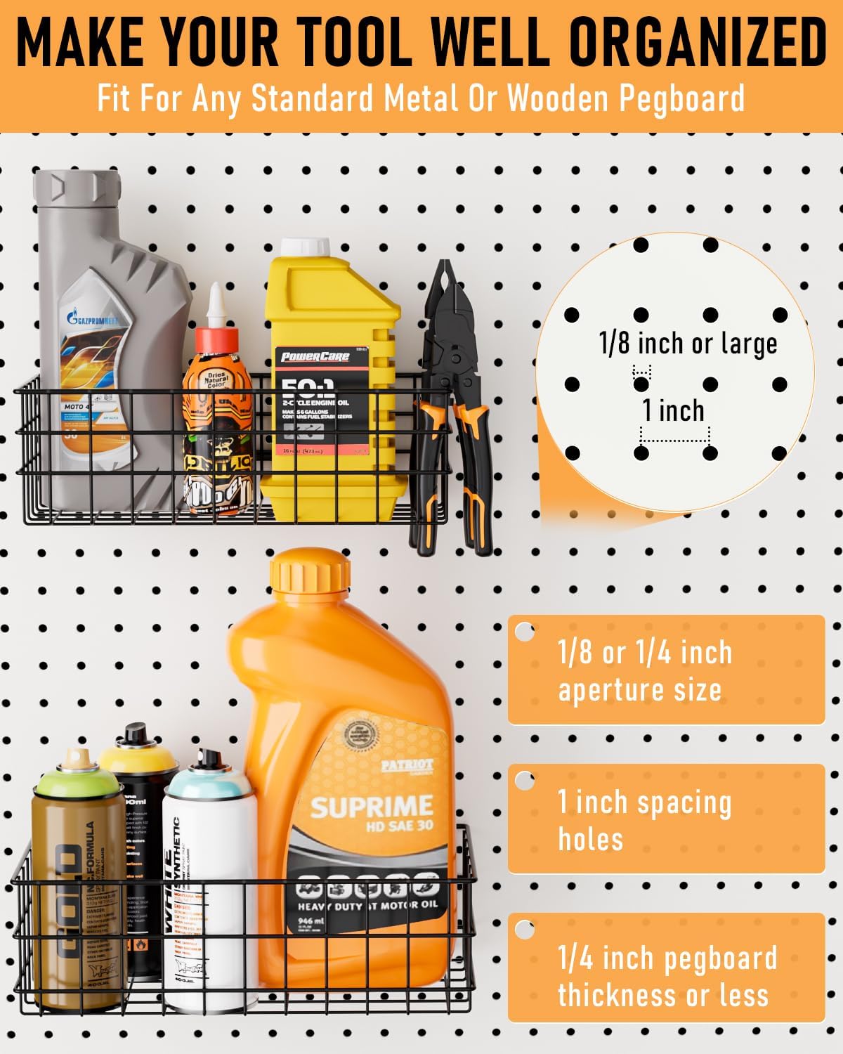 INCLY 4 Pack Pegboard Baskets Bins Set, Black Metal Pegboard Accessories - Image 5