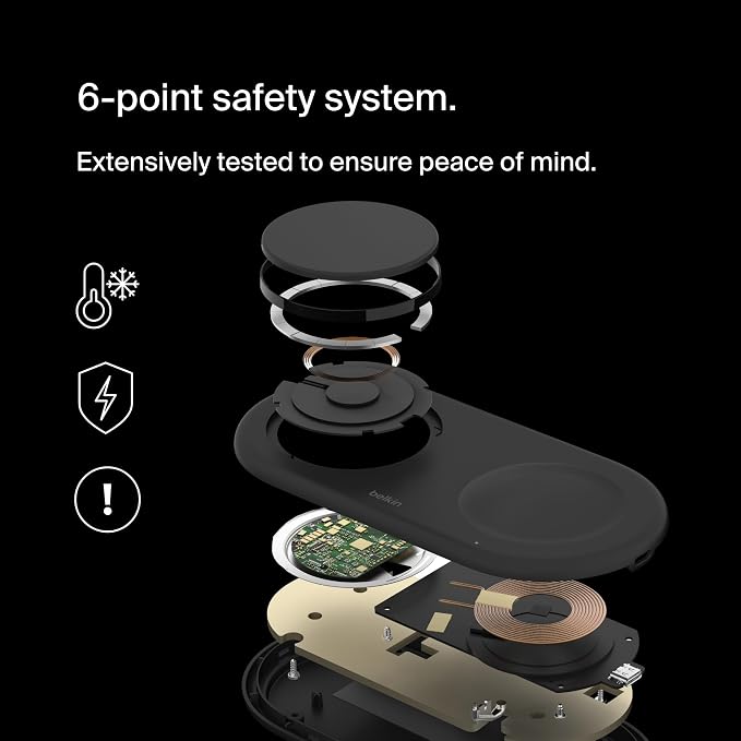 Belkin Qi2 15W 2 in 1 Wireless Charging Pad with USB-C Port | MagSafe compatible, iPhone 16/15 Series, Samsung Galaxy S25 Series, AirPods, extra USB-C port, Magnetic - Image 5