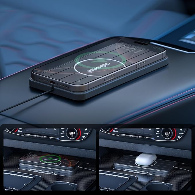 Wireless Car Charger Pad, 15W Fast Charging Pad with 70cm Extension Cable, Non Slip Car Wireless Phone Charger Mat Compatible with iPhone 16/15/14/13, AirPods, Samsung S25 S24(Extension USB-C) - Image 6