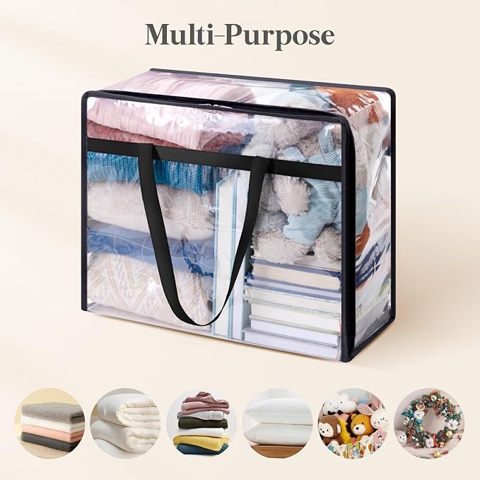 Lifewit 45L Clear Clothes Storage Bags,Plastic Foldable Blanket Storage Bag | 8 Pack Vinyl Foldable Moving Bags with Zipper, Closet Organizers and Storage Containers for Bedding, Duvet, Comforter - Image 5
