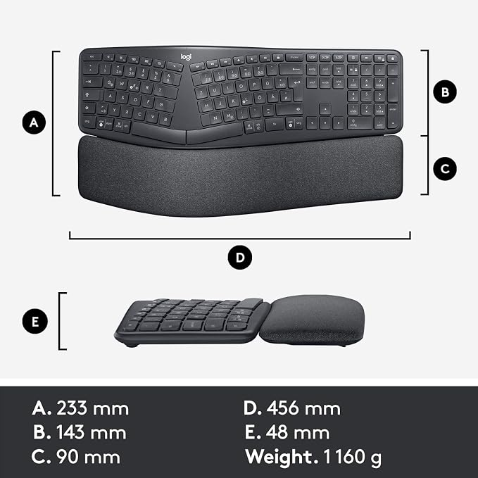 Logitech Ergo K860 Split for Business Wireless Keyboard - Graphite | Split layout, for business, secured Logi Bolt, Bluetooth, Windows/Mac/Chrome/Linux compatible, globally certified - Image 9